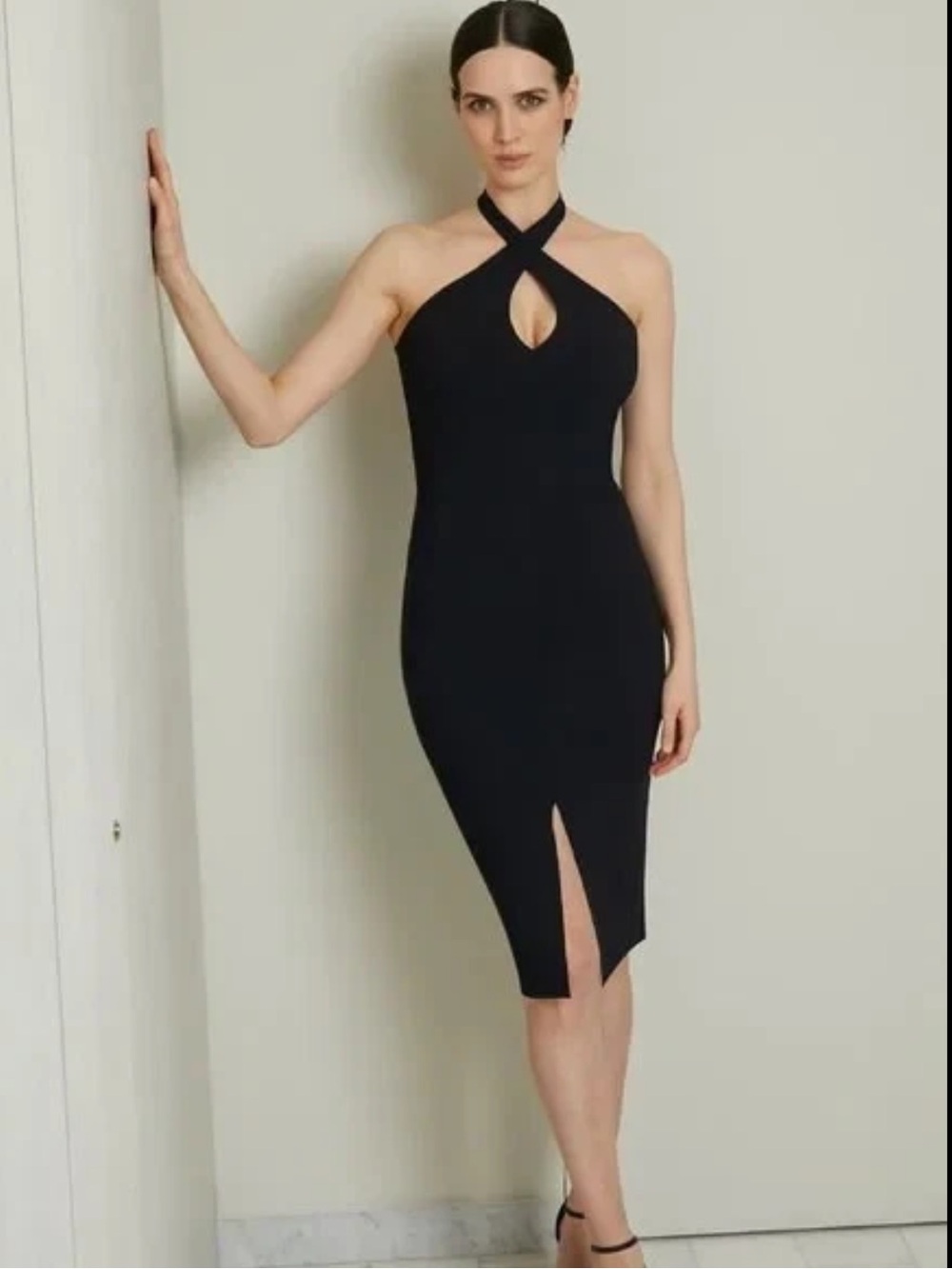 Chiara Boni Black Mansur Cutout Midi Halter Dress Sz 44 US 8 NEW MWT Cocktail